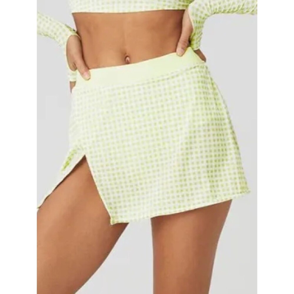 Alo Yoga Mesh Gingham Tennis Skort Sz Small Iced Green Tea Sheer Athletic Skirt